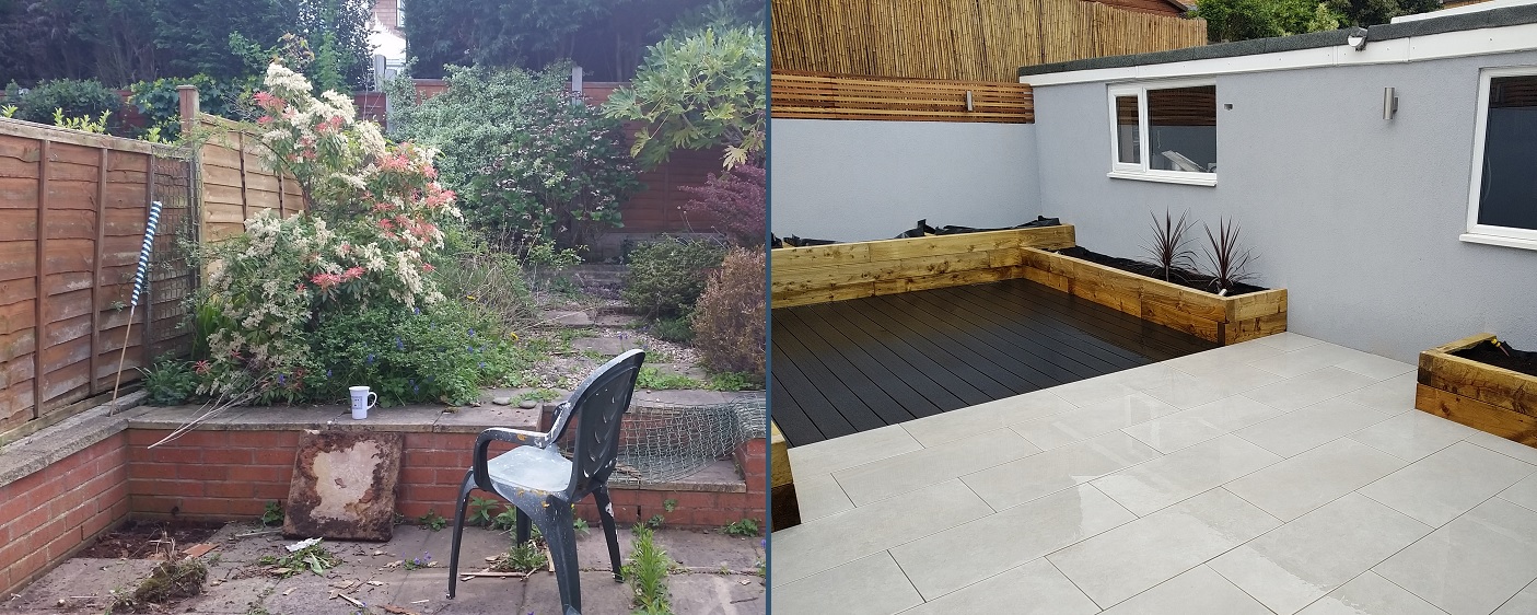 Garden before and after PrimaPorcelain paving